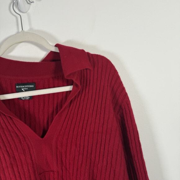 Sutton Studio 100% Cashmere Polo Sweater Red Ribbed Holiday Womens Plus 2x - Picture 2 of 5